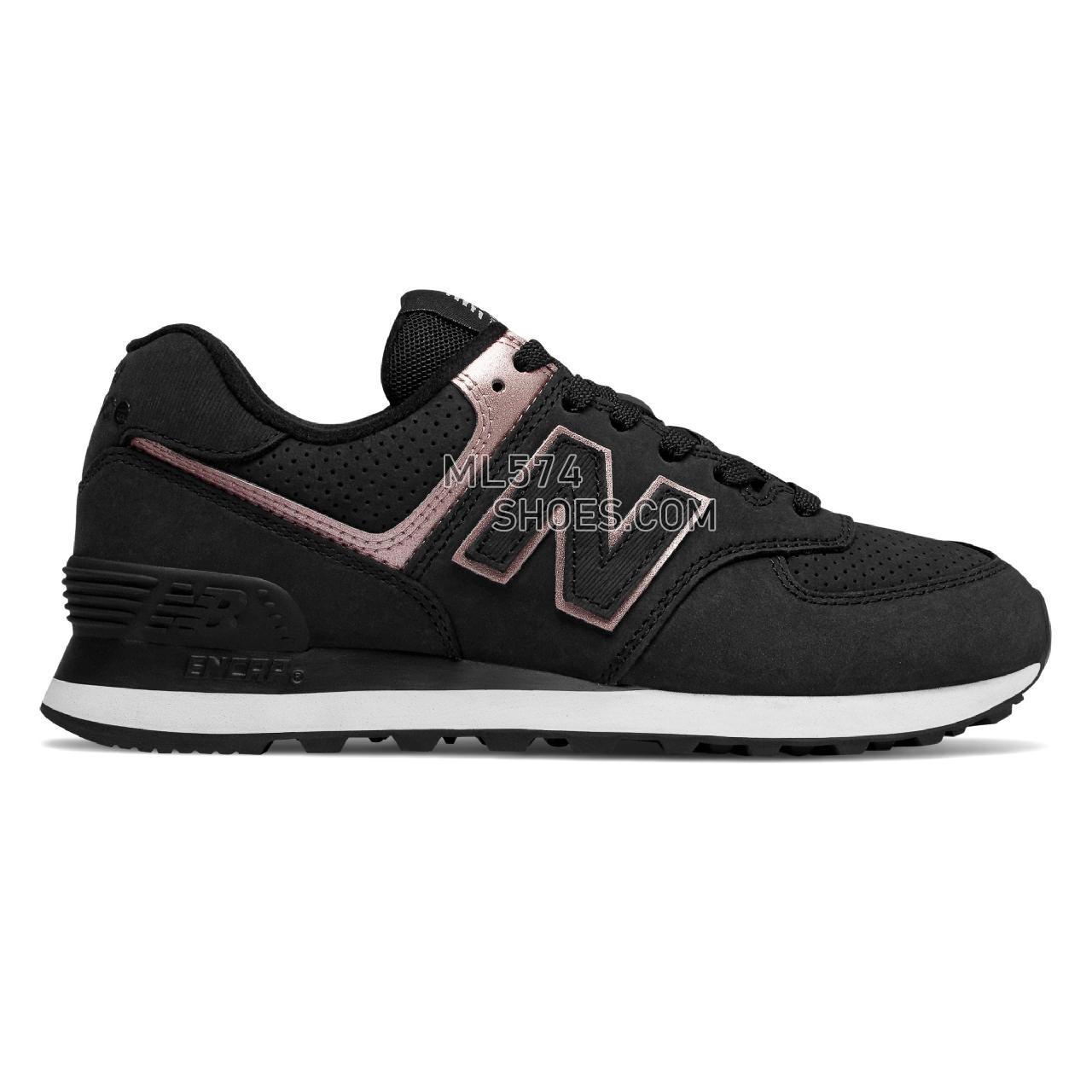 New Balance 574 Nubuck - Women's 574 - Classic Black with Champagne Metallic - WL574NBK