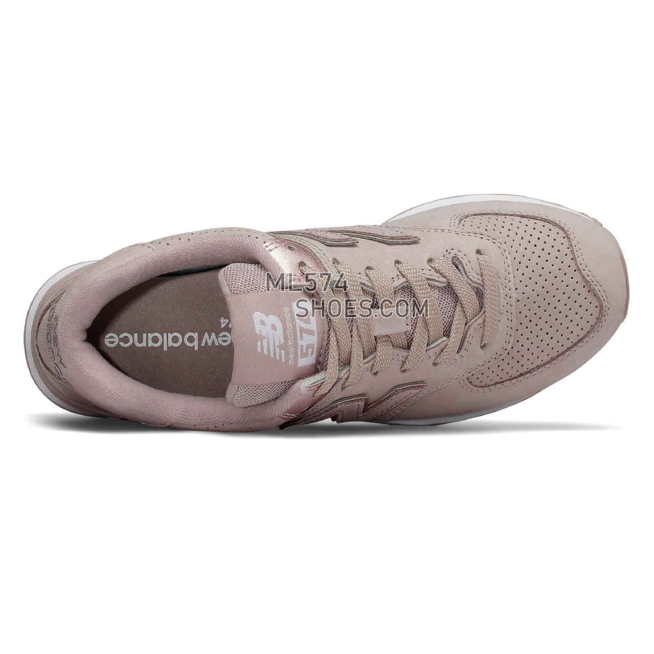 New Balance 574 Nubuck - Women's 574 - Classic Au Lait with Champagne Metallic - WL574NBM