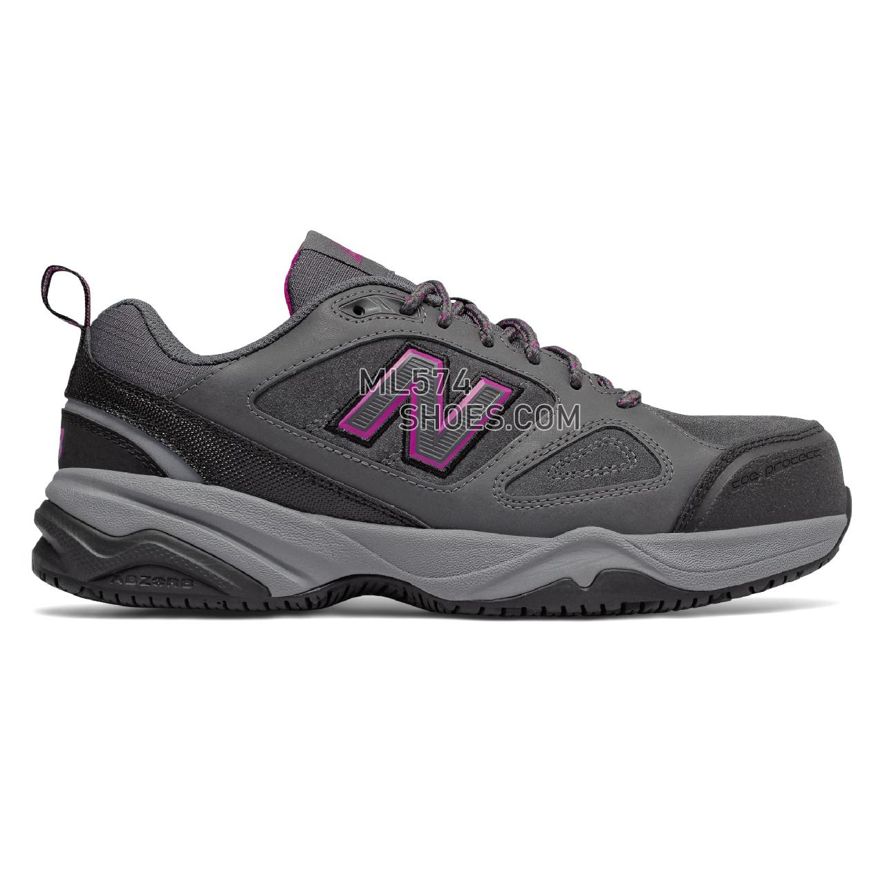 New Balance Steel Toe 627v2 Leather - Women's 627 - Industrial Grey with Pink - WID627P2