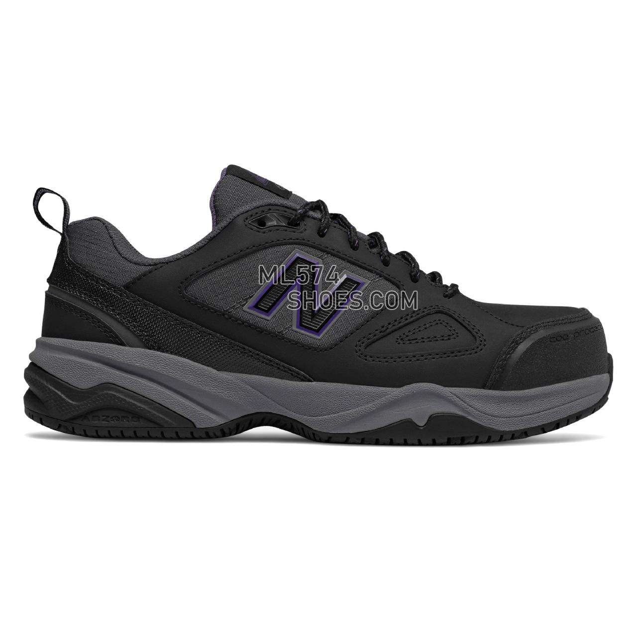 New Balance Steel Toe 627v2 Leather - Women's 627 - Industrial Black with Purple - WID627R2