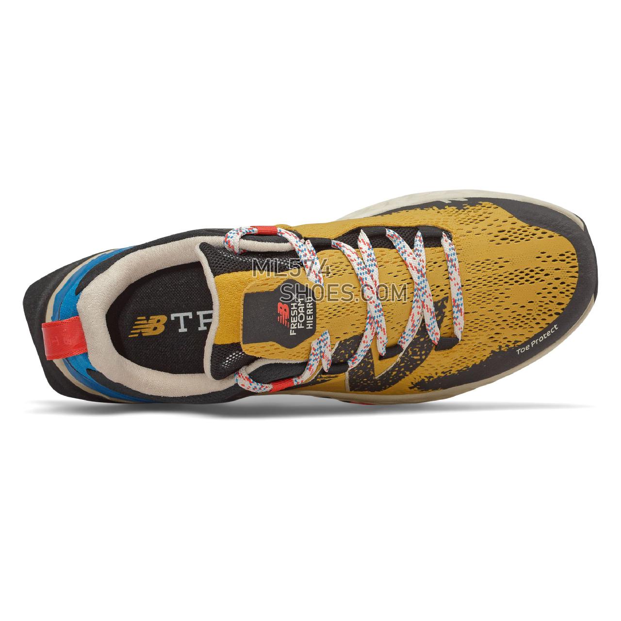 New Balance Fresh Foam Hierro v5 - Men's Trail Running - Varsity Gold with Neo Classic Blue and Phantom - MTHIERY5