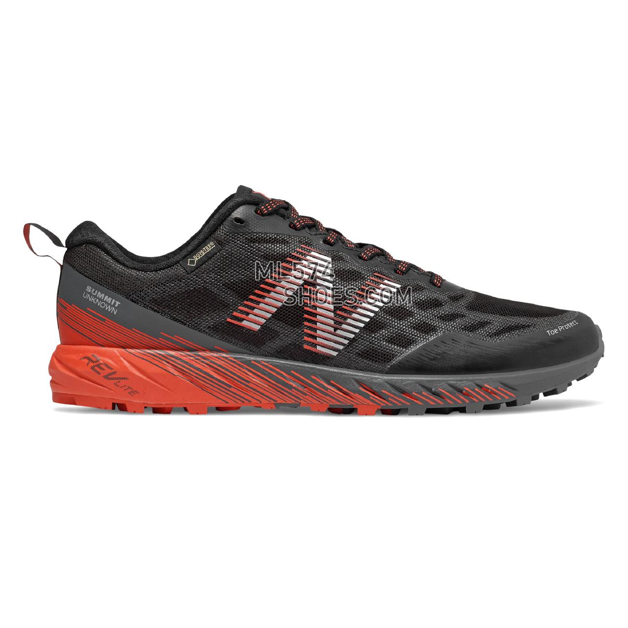 New Balance Summit Unknown GTX - Men's Trail Running - Black with Lead and Coral Glow - MTUNKNGT