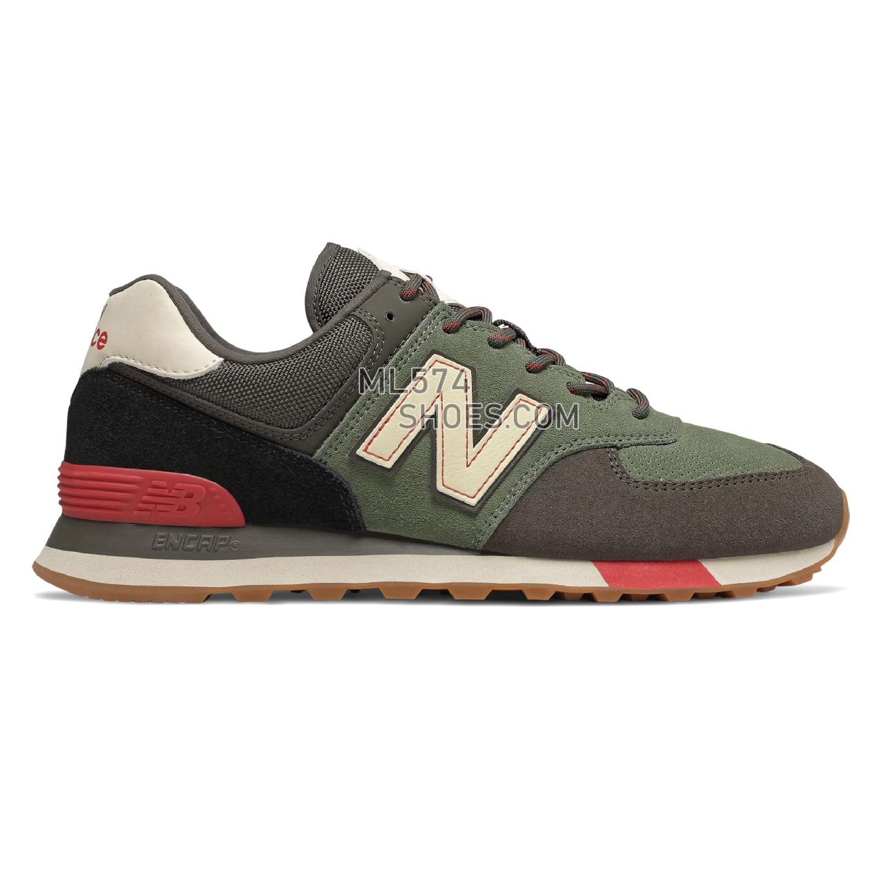 New Balance 574 - Men's Classic Sneakers - Camo Green with Team Red - ML574JHR