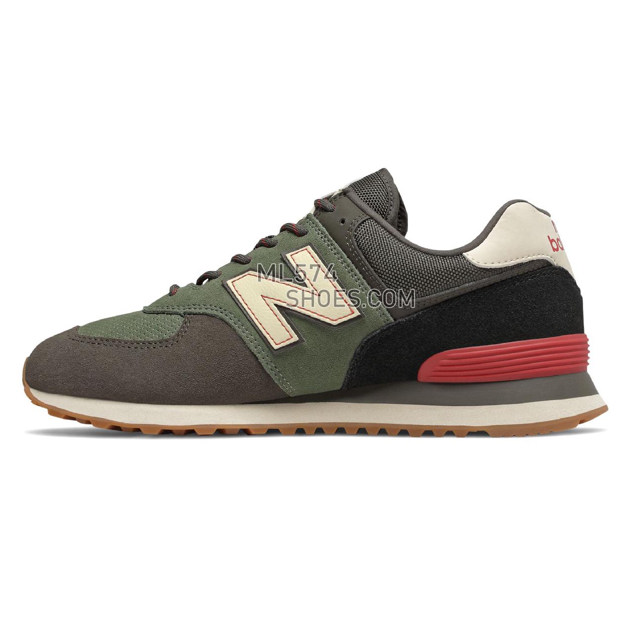 New Balance 574 - Men's Classic Sneakers - Camo Green with Team Red - ML574JHR