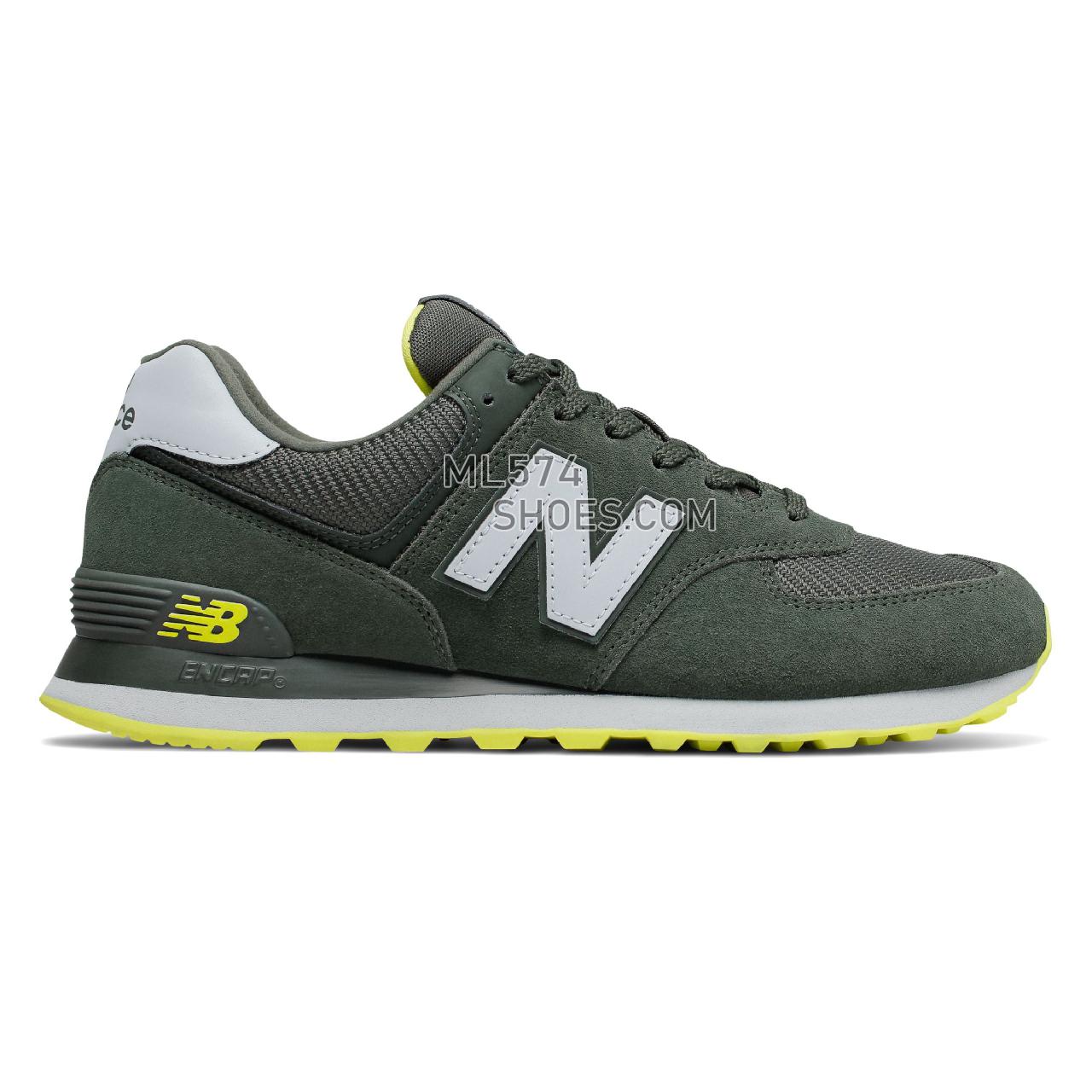 New Balance 574 - Men's Classic Sneakers - Defense Green with White and Sulphur Yellow - ML574JFF