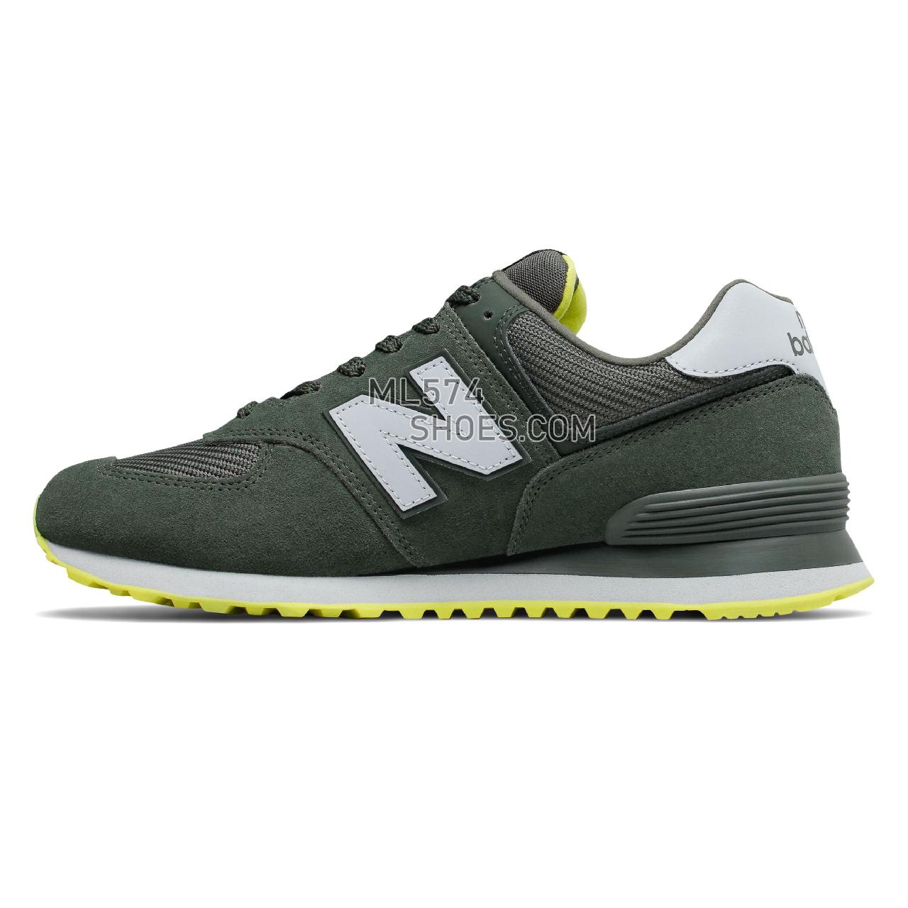 New Balance 574 - Men's Classic Sneakers - Defense Green with White and Sulphur Yellow - ML574JFF