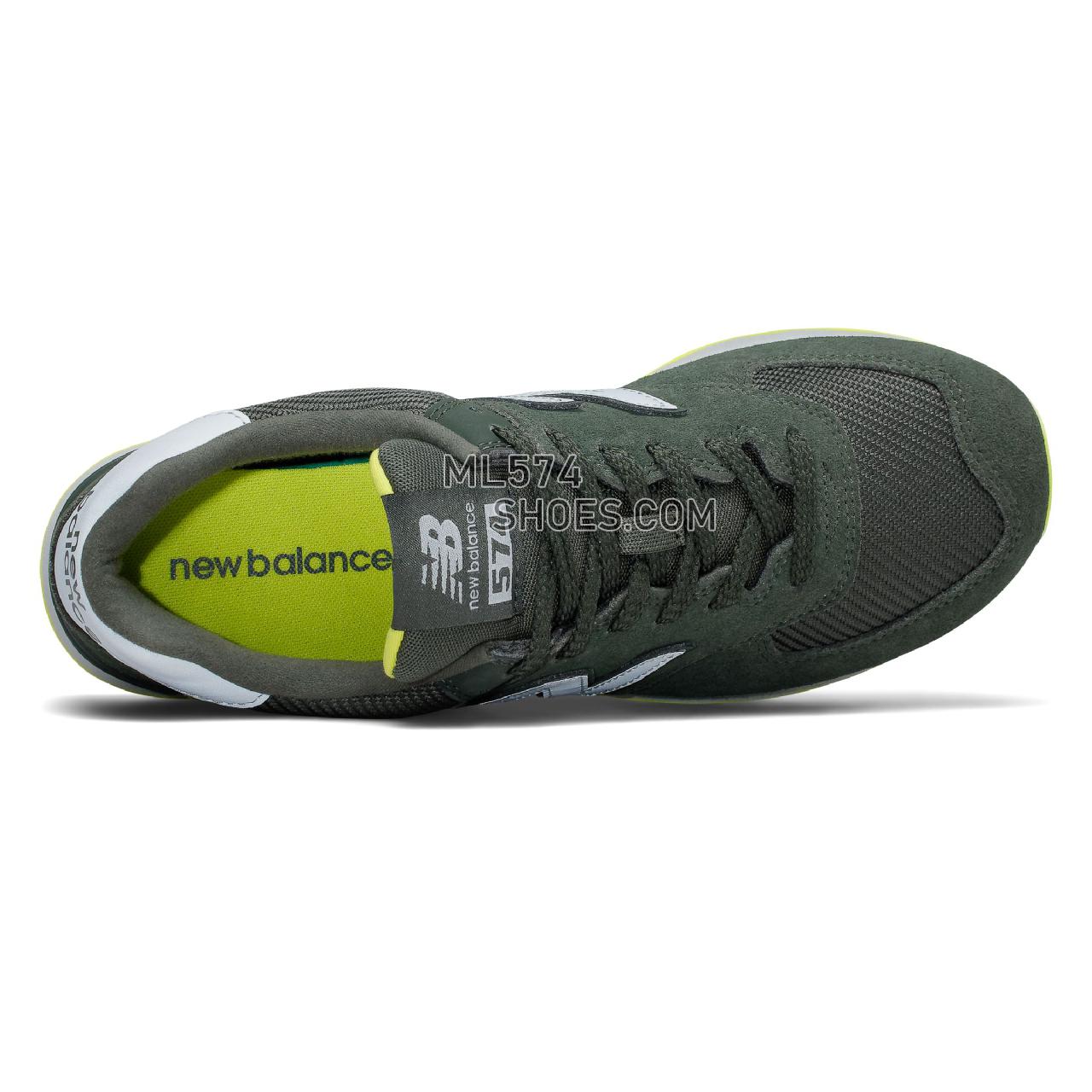 New Balance 574 - Men's Classic Sneakers - Defense Green with White and Sulphur Yellow - ML574JFF