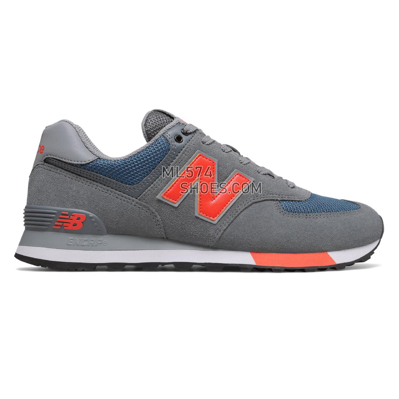 New Balance 574 - Men's Classic Sneakers - Lead with Dark Blue and Coral Glow - ML574NFO