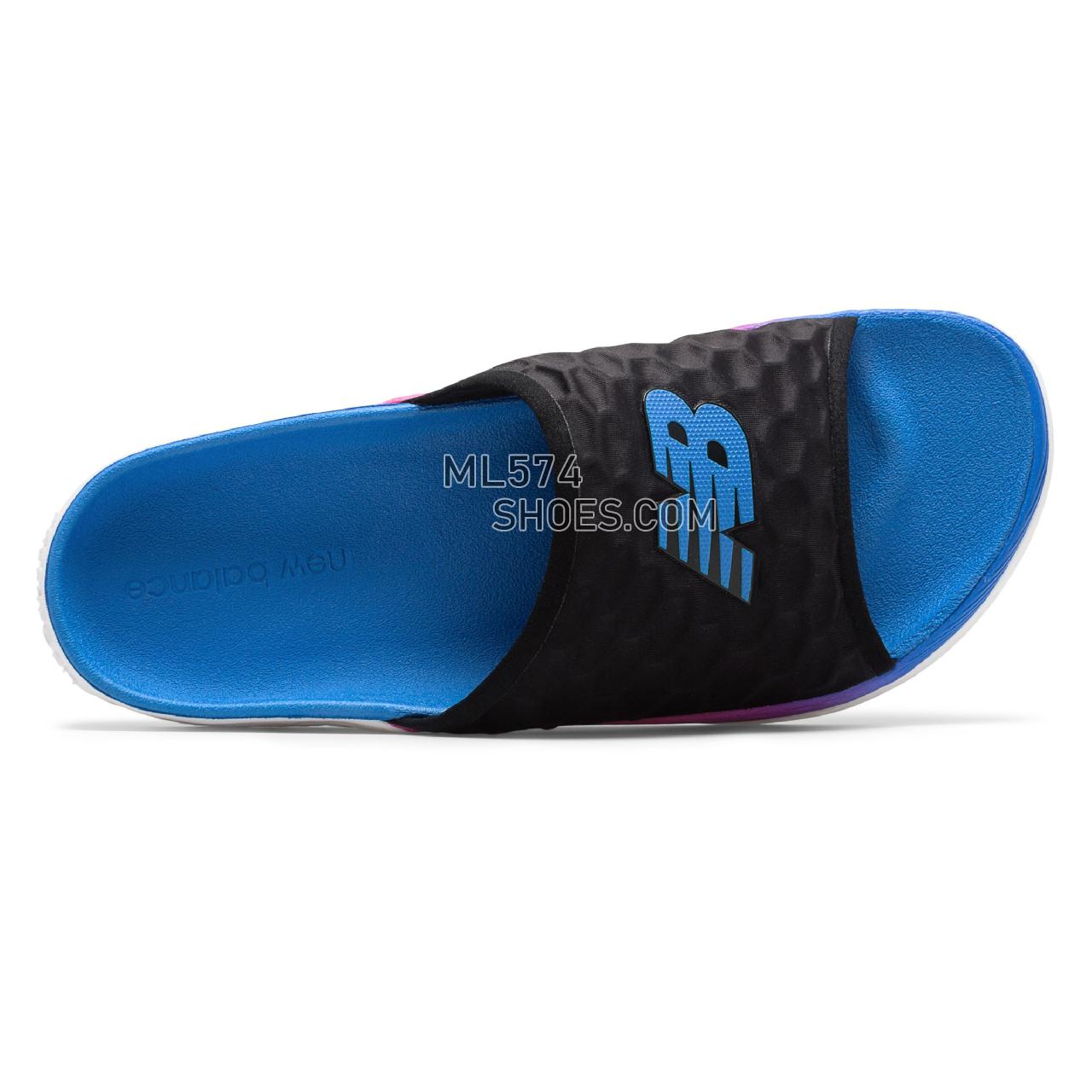 New Balance Fresh Foam Hupoo - Men's Flip Flops - Black with Peony and Blue - SMFTEKB1