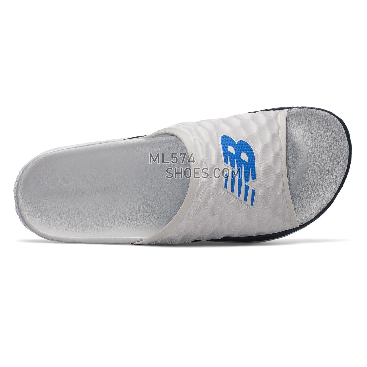 New Balance Fresh Foam Hupoo - Men's Flip Flops - Munsell White with Thunder and Vision Blue - SMFTEKM1