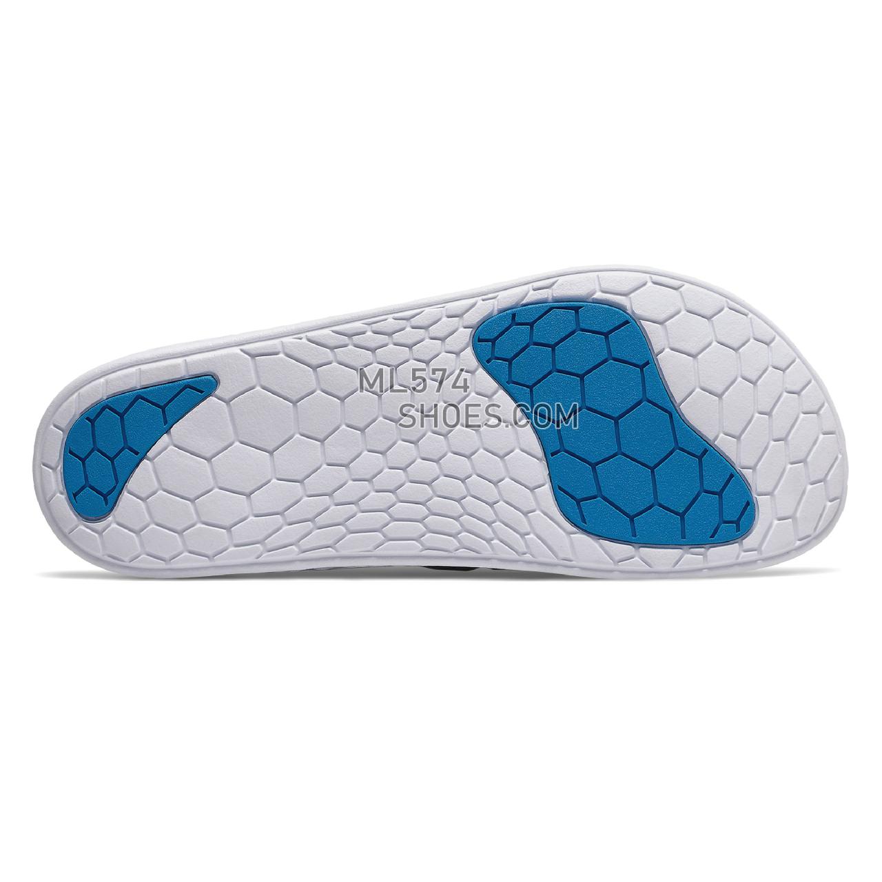 New Balance Fresh Foam Hupoo - Men's Flip Flops - Munsell White with Thunder and Vision Blue - SMFTEKM1