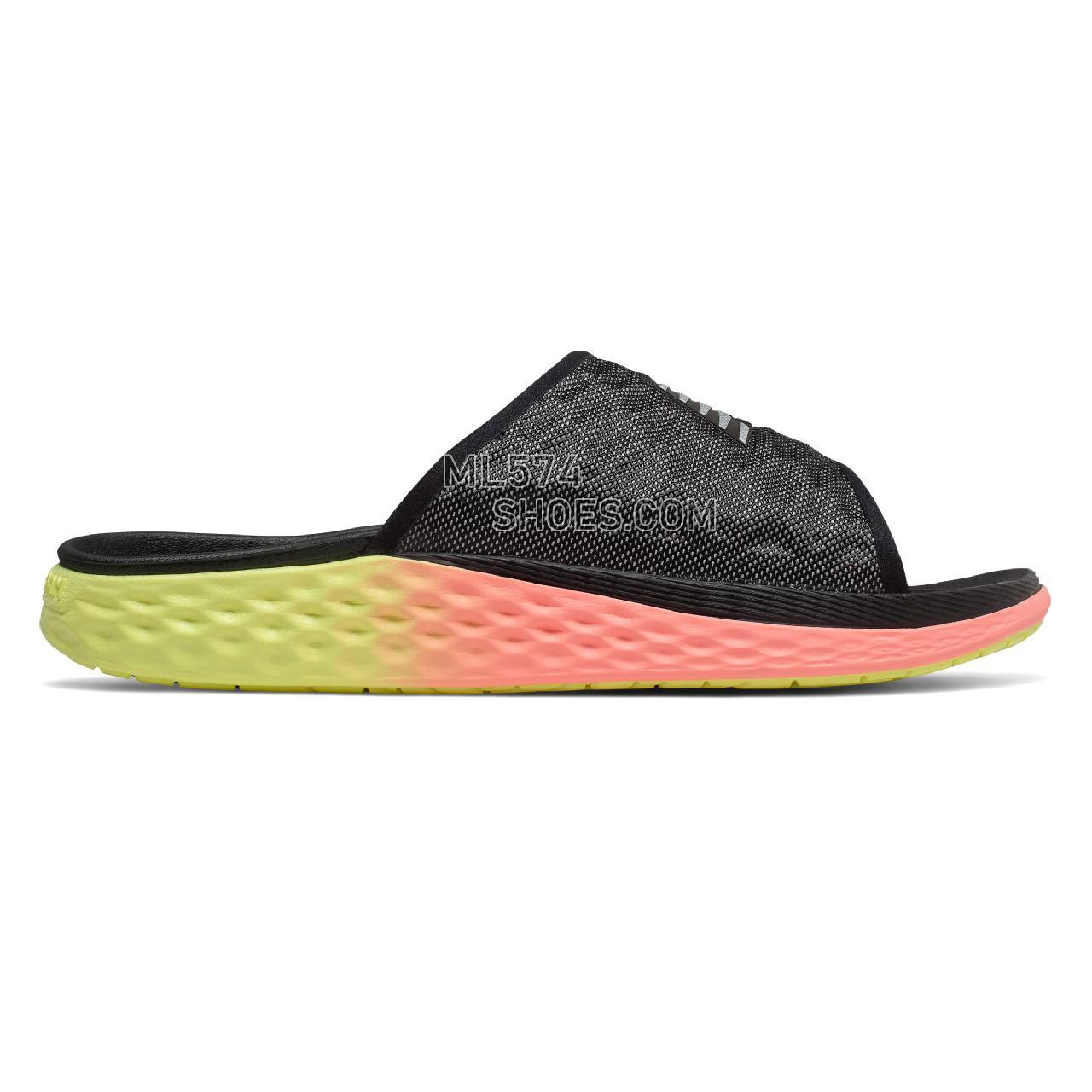 New Balance Fresh Foam Hupoo - Men's Flip Flops - Black with Lemon Slush and Ginger Pink - SMFTEKHA