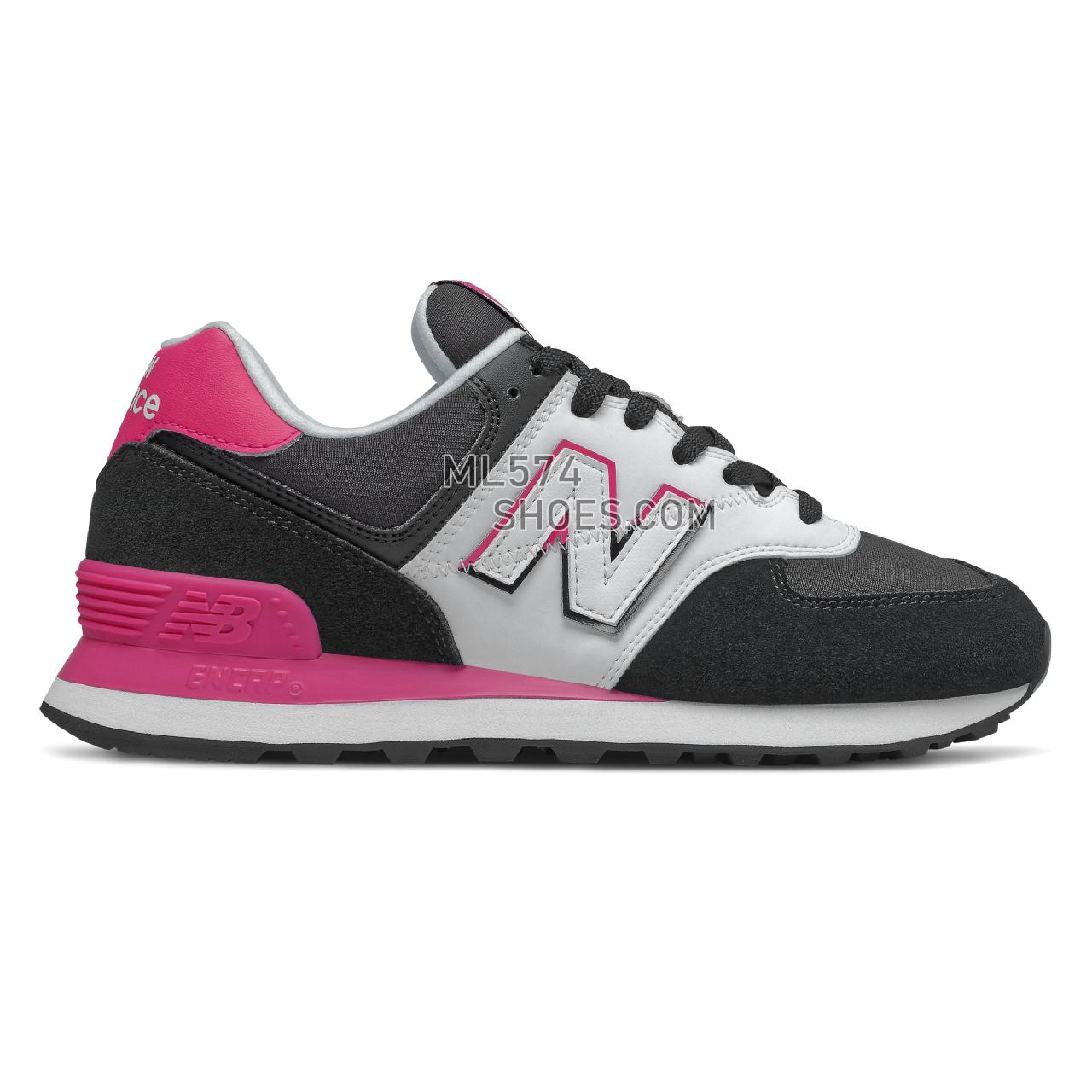 New Balance 574 Split Sail - Women's Classic Sneakers - Black with Pink - WL574NJA