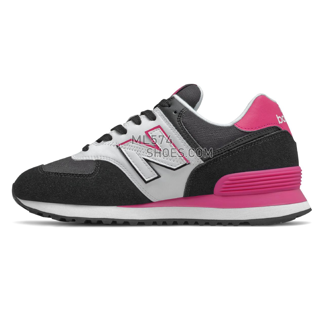 New Balance 574 Split Sail - Women's Classic Sneakers - Black with Pink - WL574NJA