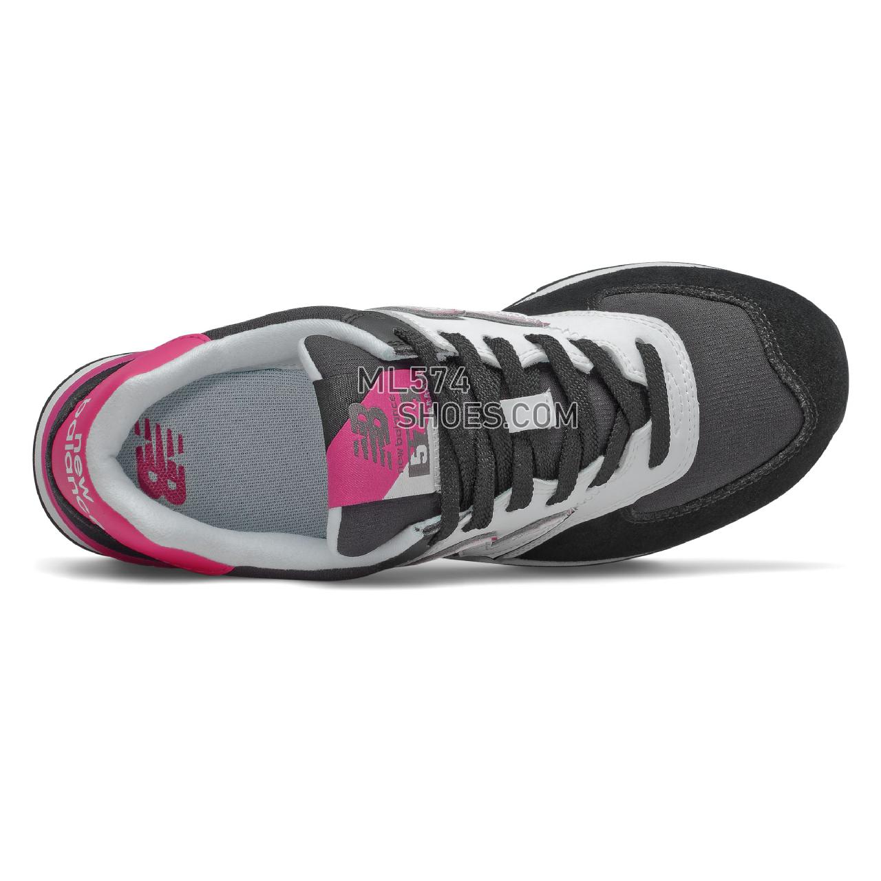 New Balance 574 Split Sail - Women's Classic Sneakers - Black with Pink - WL574NJA