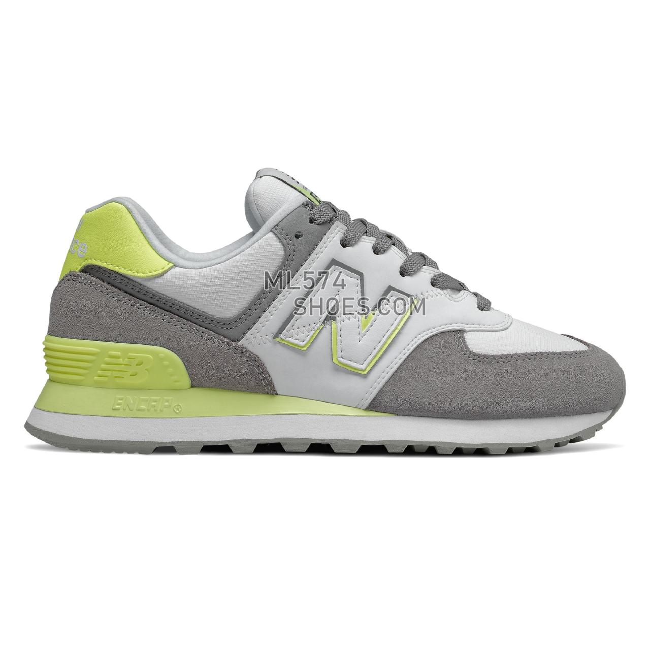 New Balance 574 Split Sail - Women's Classic Sneakers - Grey with Lemon Slush - WL574NJB