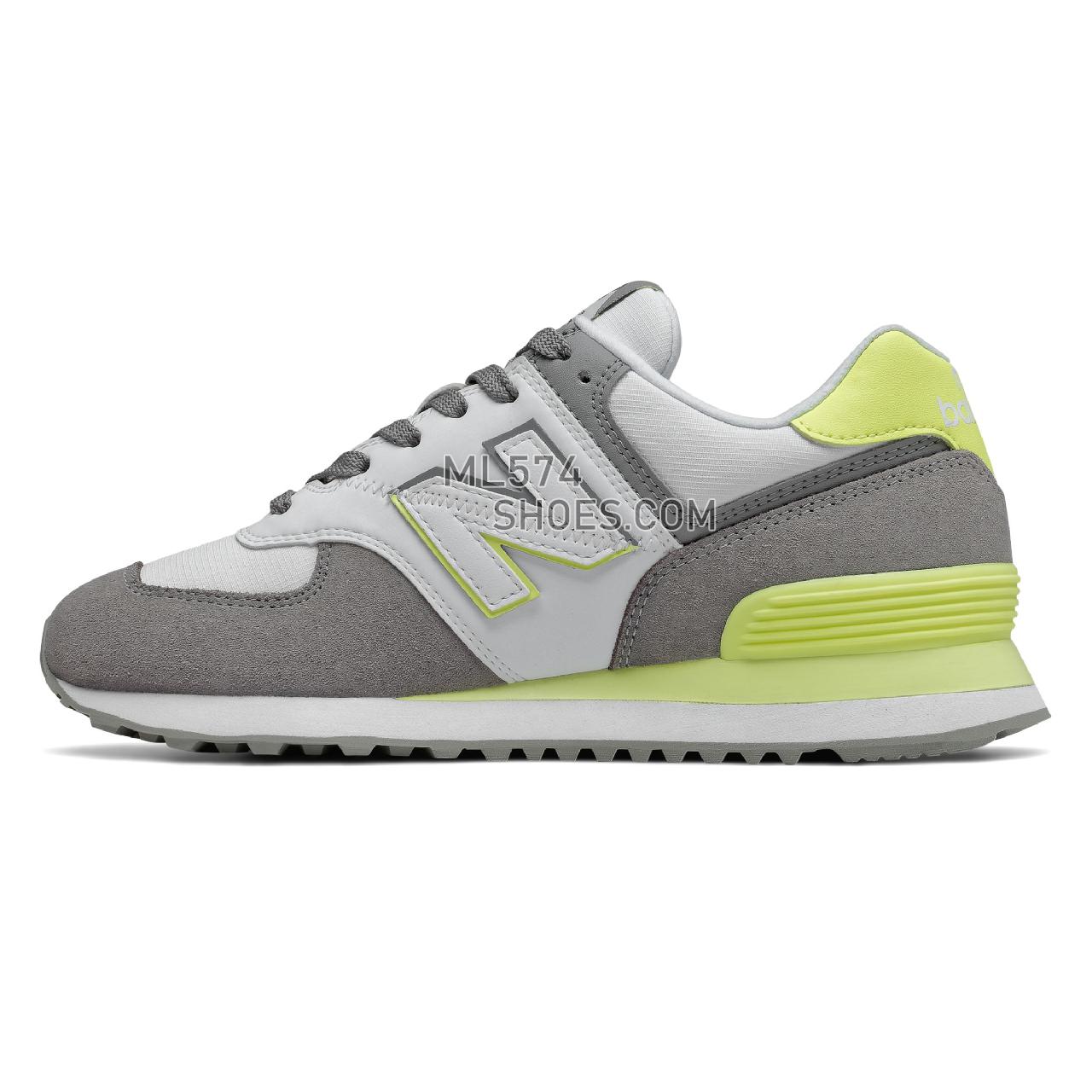 New Balance 574 Split Sail - Women's Classic Sneakers - Grey with Lemon Slush - WL574NJB