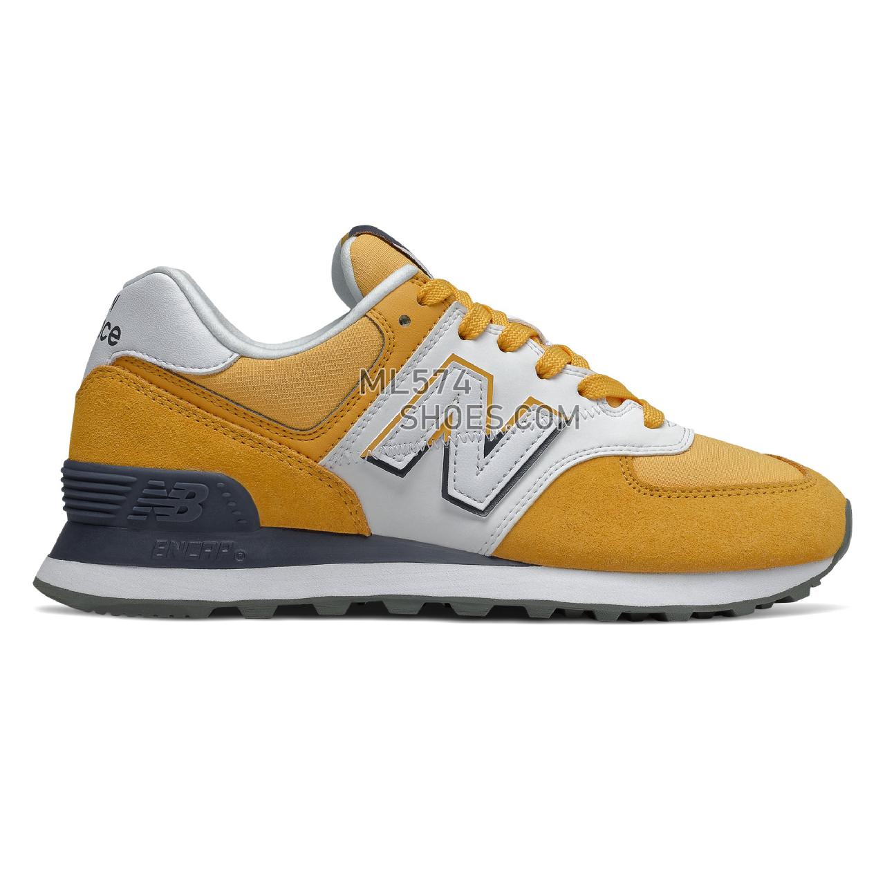 New Balance 574 Split Sail - Women's Classic Sneakers - White with Yellow - WL574NJD