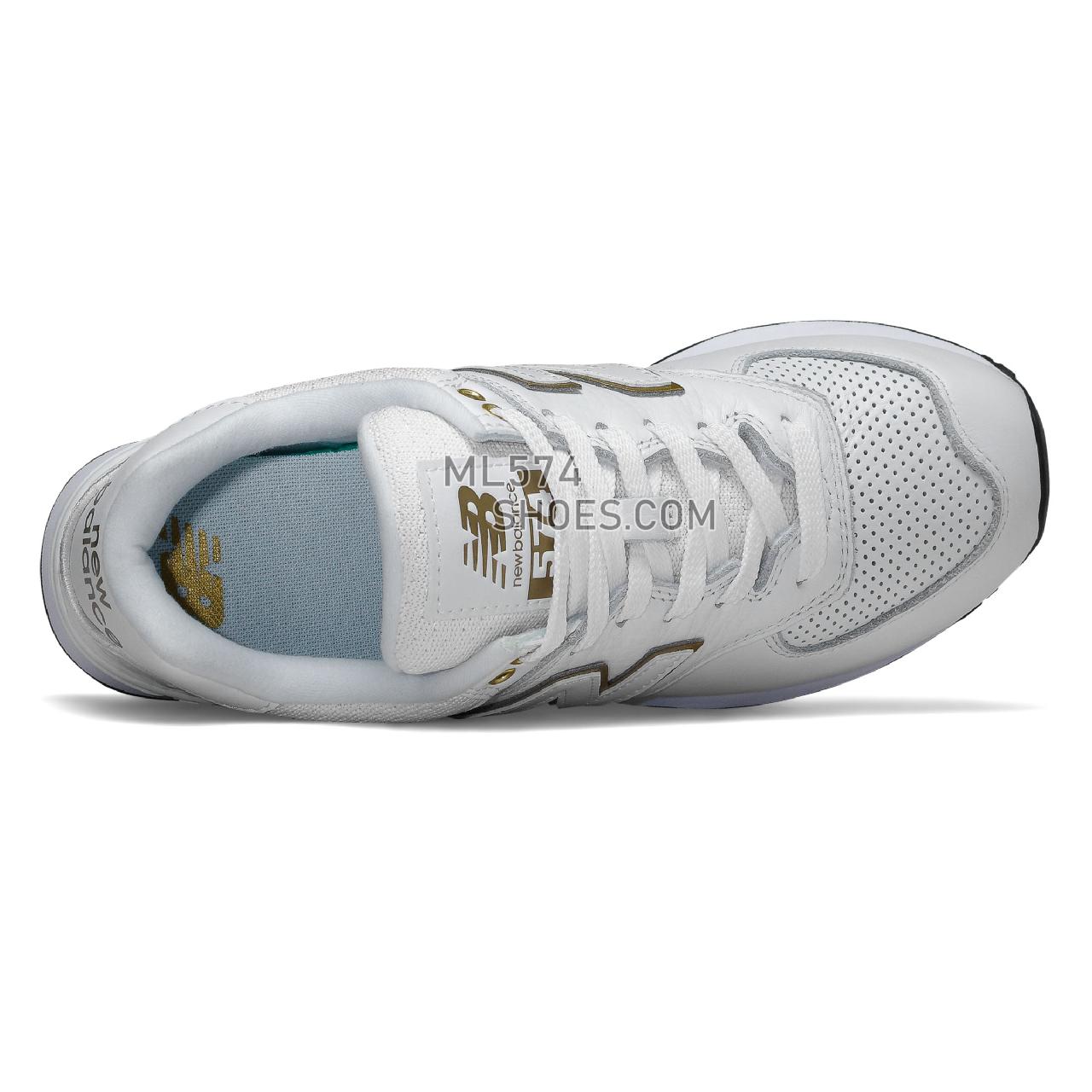 New Balance 574 - Women's Classic Sneakers - White with Metallic Gold - WL574LDE