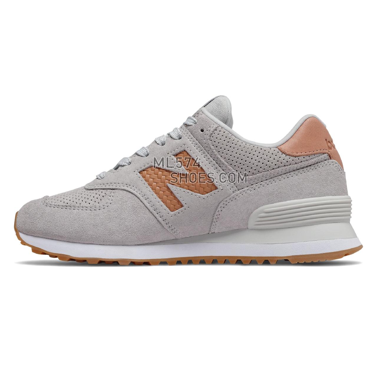 New Balance 574 Woven Logo - Women's Classic Sneakers - White with Veg Tan - WL574WNZ