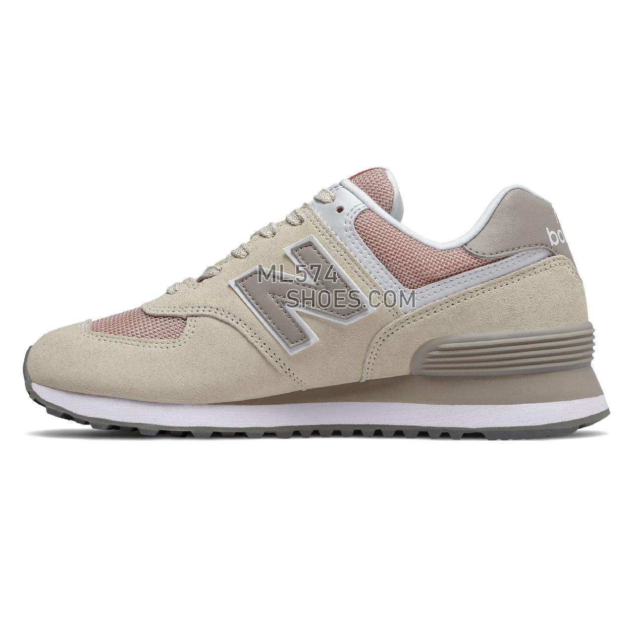 New Balance 574 - Women's Classic Sneakers - Oyster with Oxygen Pink - WL574WNA
