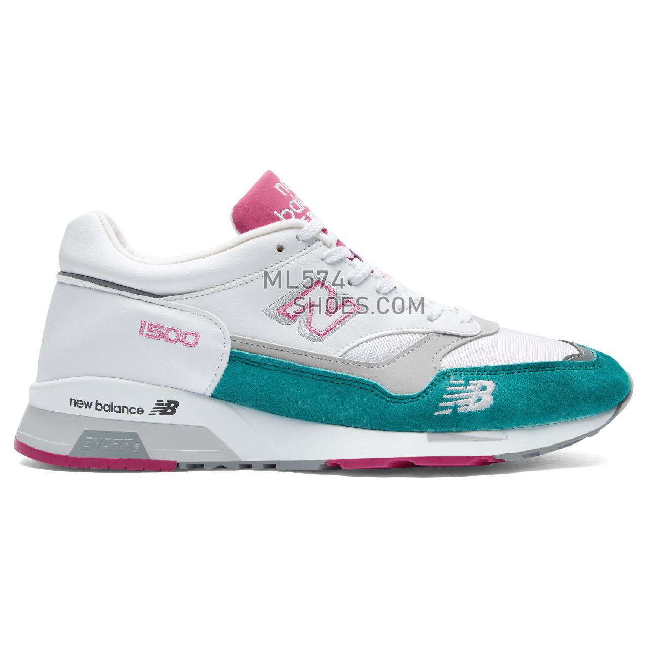 New Balance Made in UK 1500 - Men's 1500 Made in UK Classic M1500-PS - White with Teal and Pink - M1500WTP
