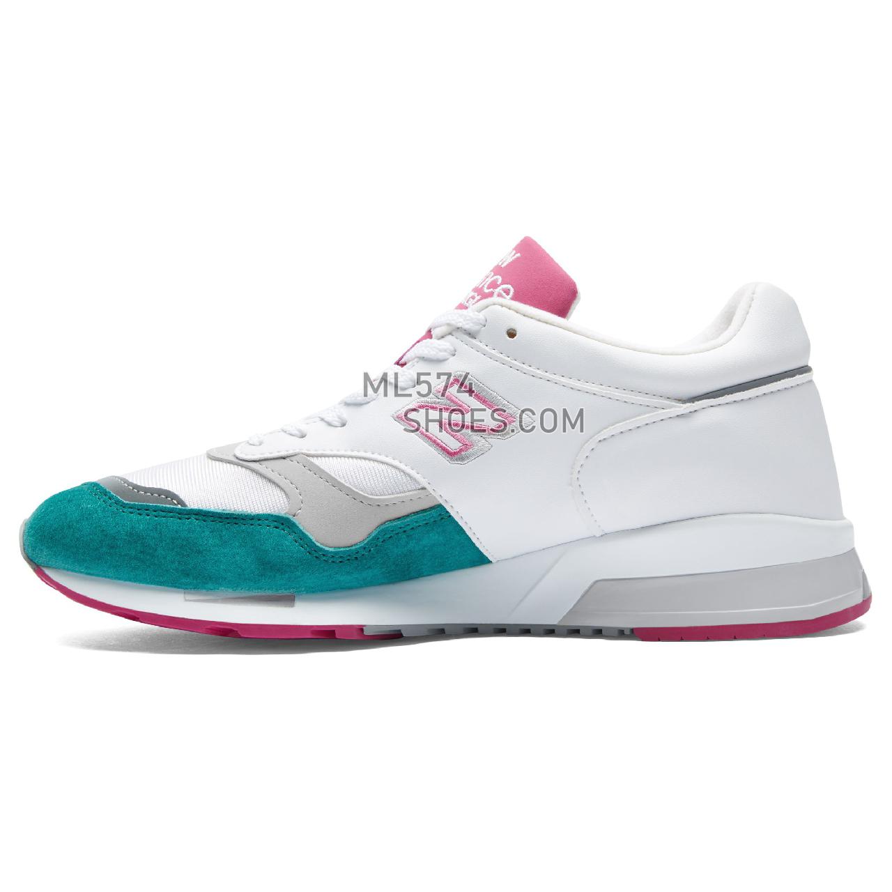 New Balance Made in UK 1500 - Men's 1500 Made in UK Classic M1500-PS - White with Teal and Pink - M1500WTP