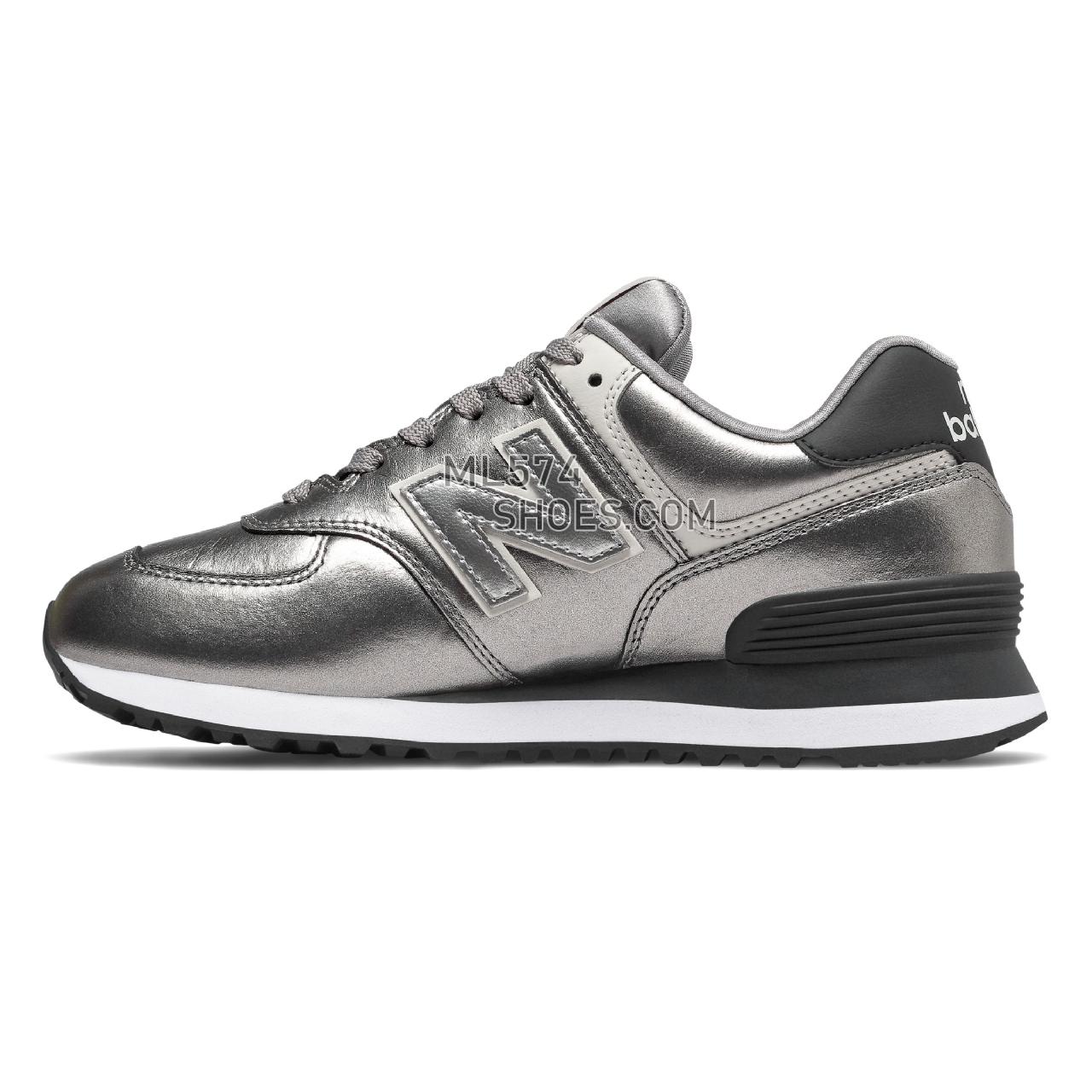 New Balance 574 - Women's 574 Classic WL574V2-26384-W - Silver Metallic with Black - WL574WNE