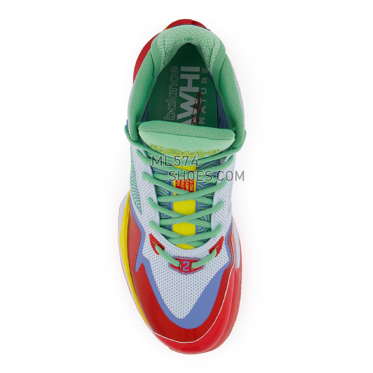 New Balance KAWHI - Men's Basketball - Uv Glo with Velocity Red and Light Hula Green - BBKLSED1