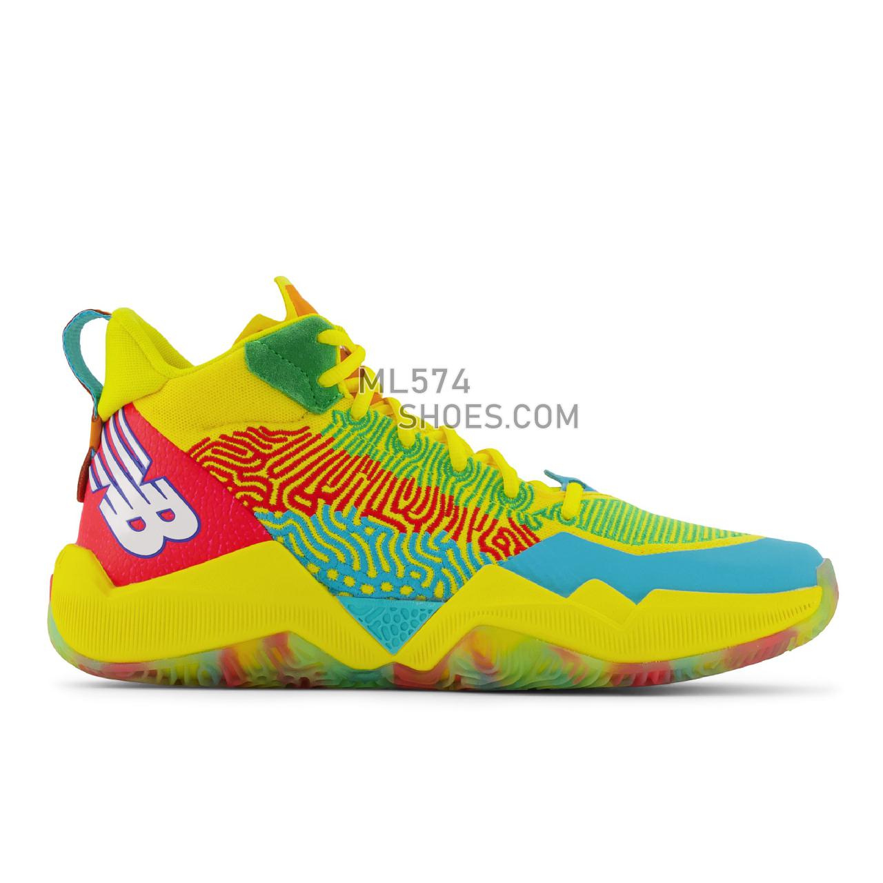 New Balance TWO WXY - Men's Basketball - Yellow with Teal and Red - BB2WXYCB