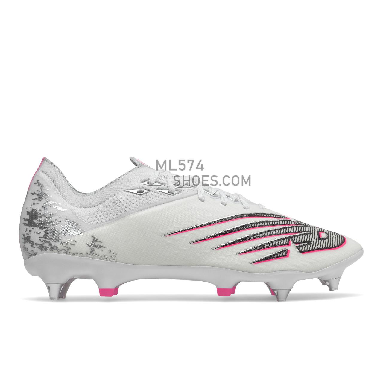 New Balance Furon V6+ Pro SG - Men's Soccer - White with Silver and Alpha Pink - MSF1SP65