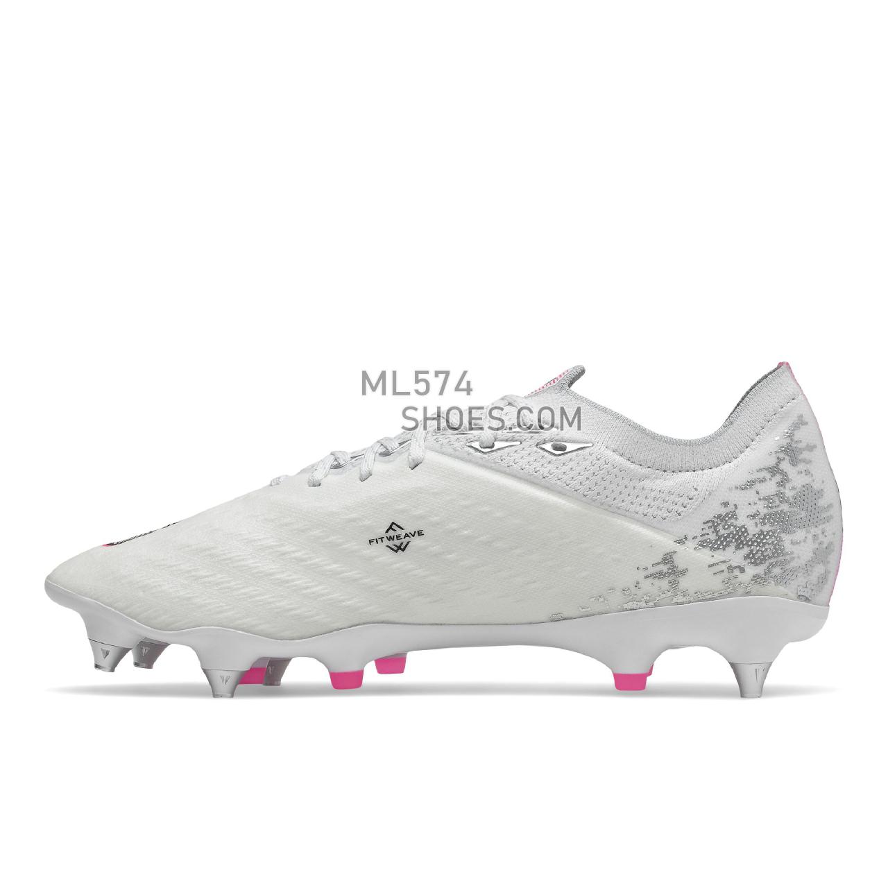 New Balance Furon V6+ Pro SG - Men's Soccer - White with Silver and Alpha Pink - MSF1SP65