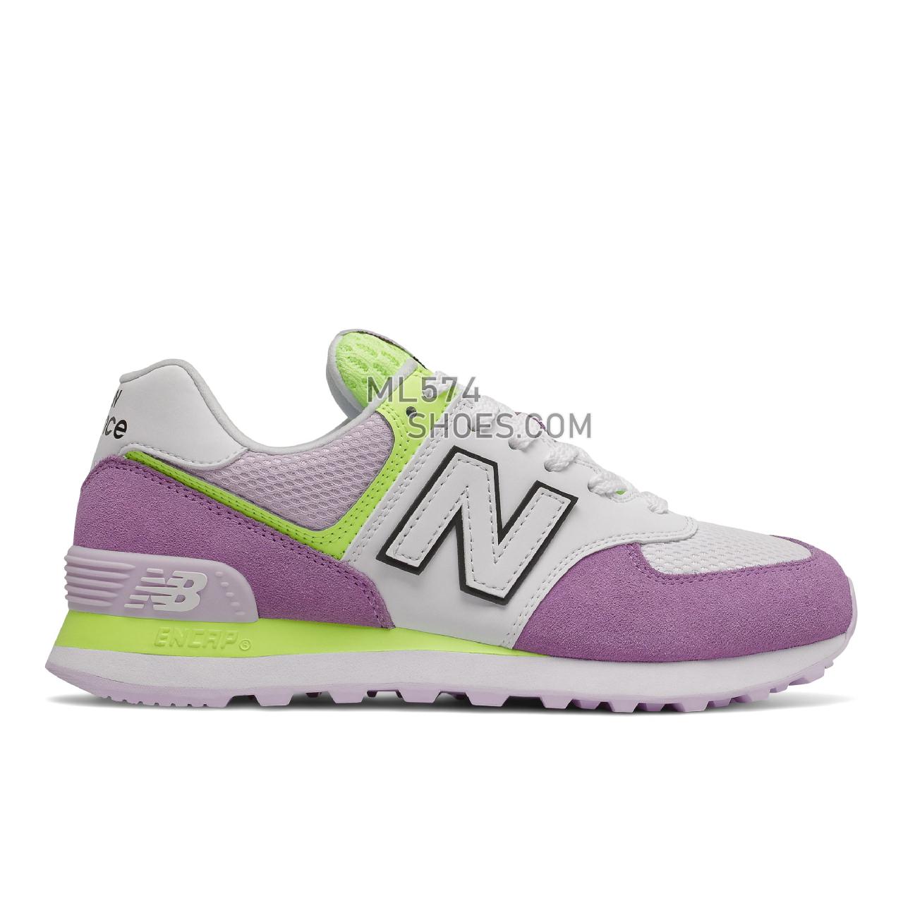 New Balance 574 - Women's Classic Sneakers - Heliotrope with Bleached Lime Glo - WL574GY2