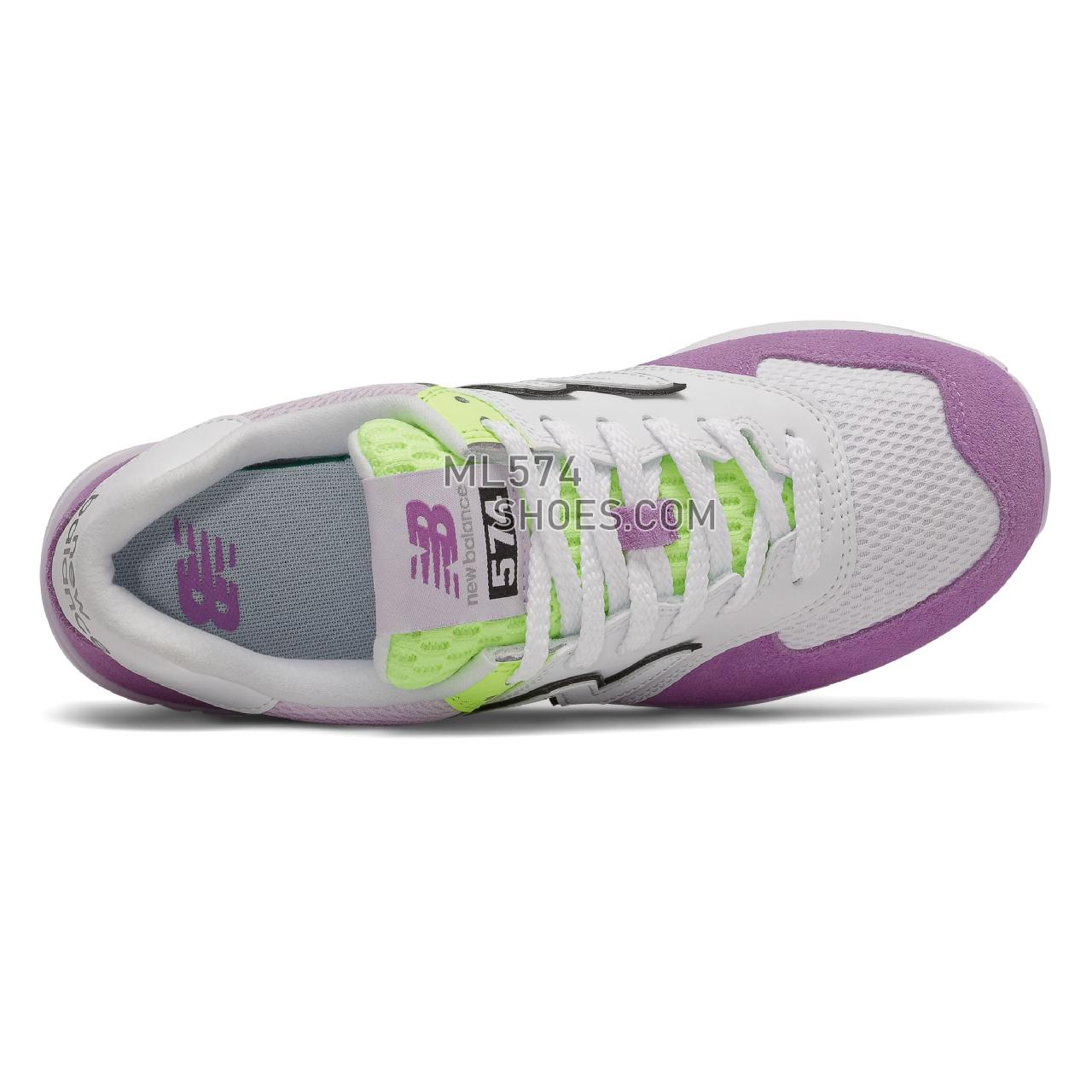 New Balance 574 - Women's Classic Sneakers - Heliotrope with Bleached Lime Glo - WL574GY2