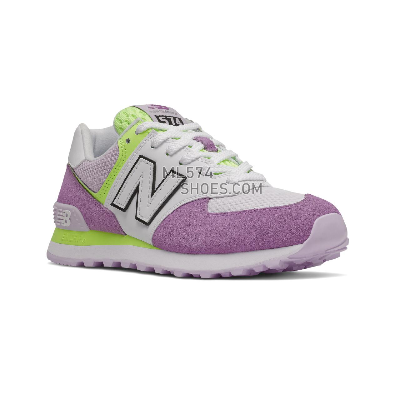 New Balance 574 - Women's Classic Sneakers - Heliotrope with Bleached Lime Glo - WL574GY2