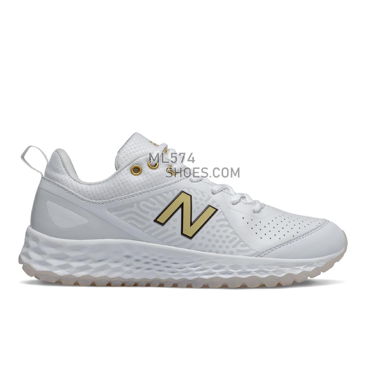 New Balance Fresh Foam Velo v2 Turf-Trainer - Women's Softball - White with Gold - STVELOG2