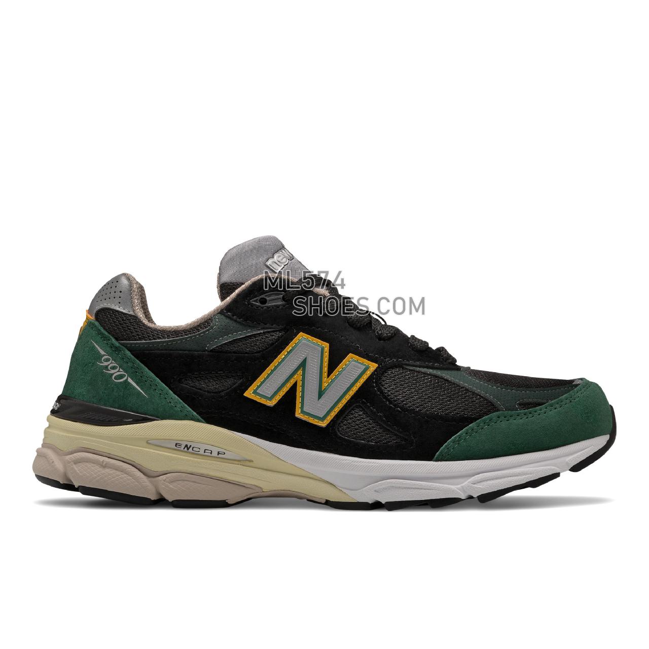 New Balance Made in USA 990v3 - Men's Made in USA And UK Sneakers - Black with Green - M990CP3