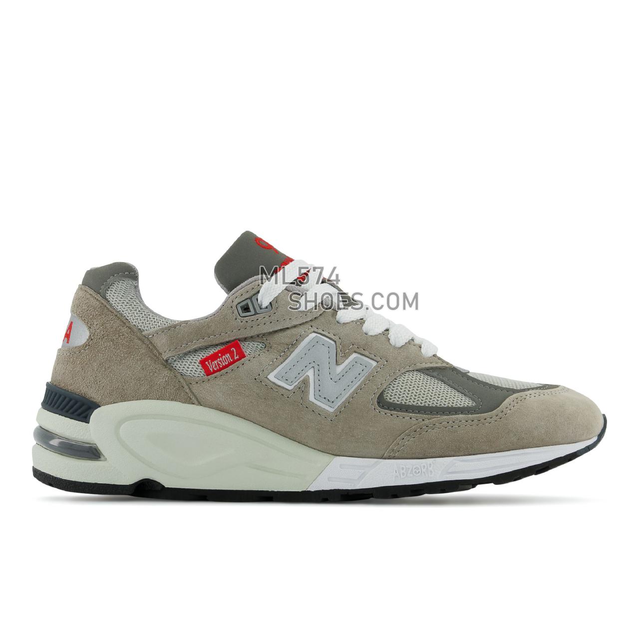 New Balance Made in USA 990v2 - Men's Made in USA And UK Sneakers - Grey with Red and White - M990VS2