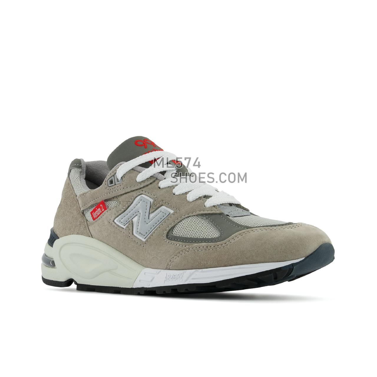 New Balance Made in USA 990v2 - Men's Made in USA And UK Sneakers - Grey with Red and White - M990VS2