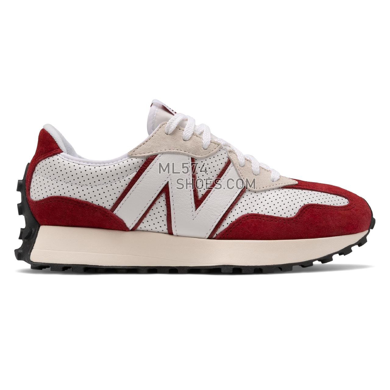 New Balance 327 - Unisex Men's Women's Sport Style Sneakers - White with Nb Scarlet - MS327PE