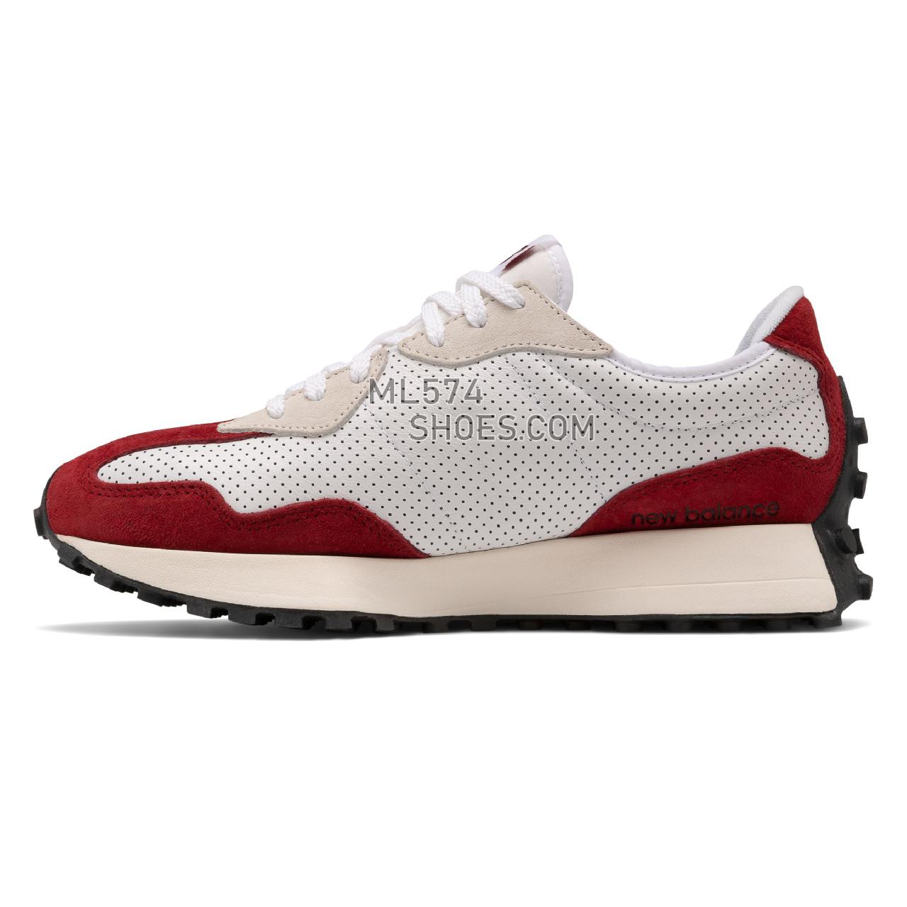 New Balance 327 - Unisex Men's Women's Sport Style Sneakers - White with Nb Scarlet - MS327PE