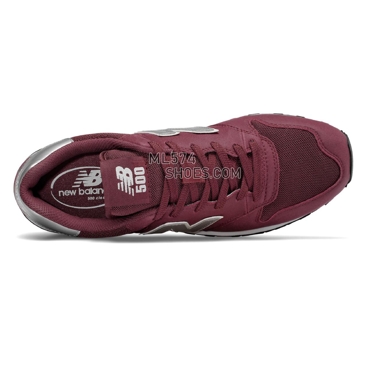 New Balance 500 Classic - Men's Classic Sneakers - Burgundy with Silver and White - GM500BUS