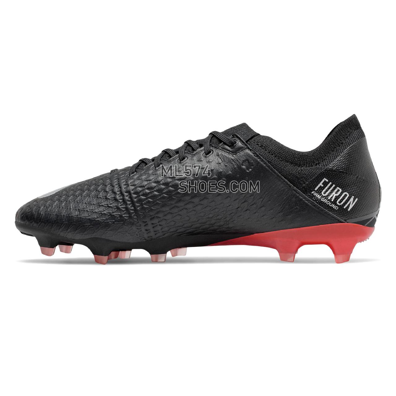 New Balance FURON V6 PRO LEATHER FG - Men's Soccer - Black with neo flame and neo crimson - MSFKFBF6