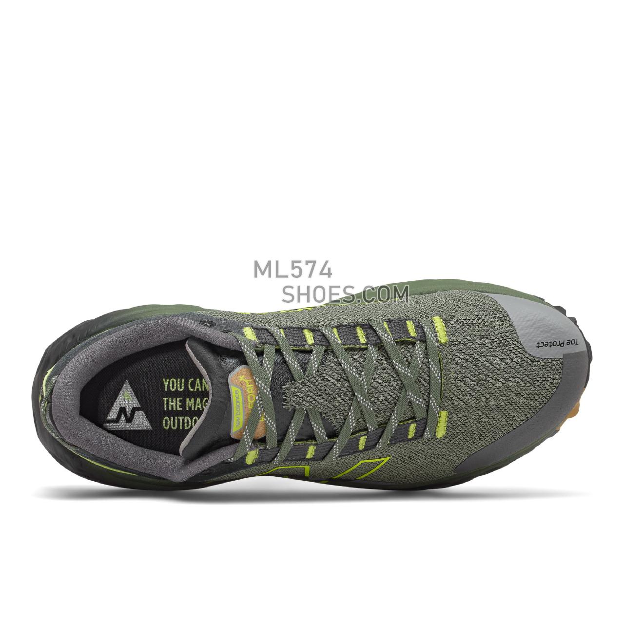 New Balance Fresh Foam X More Trail v2 - Men's Fuelcell Sleek And LightWeight - Norway Spruce with Sulpher Yellow - MTMORLY2