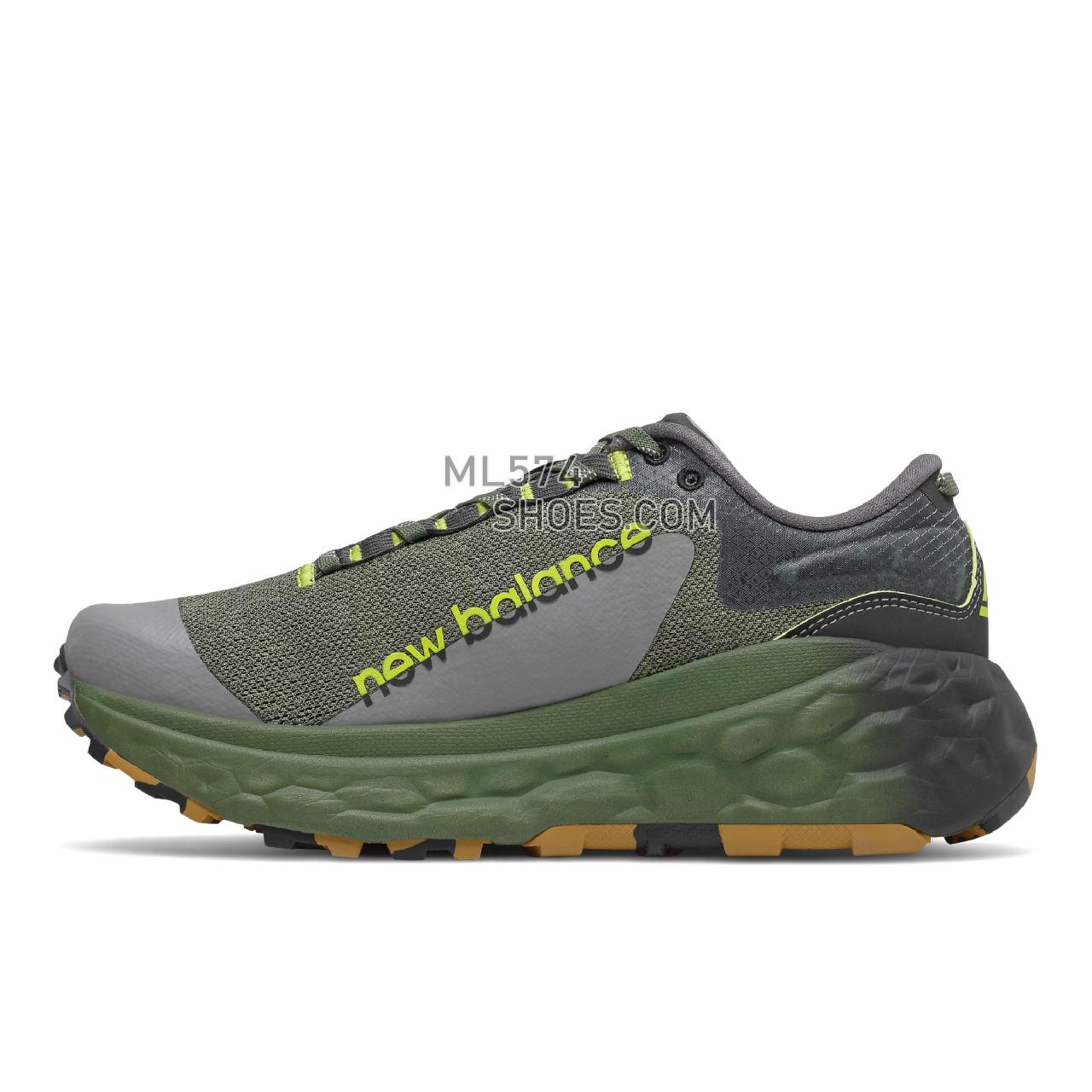 New Balance Fresh Foam X More Trail v2 - Men's Fuelcell Sleek And LightWeight - Norway Spruce with Sulpher Yellow - MTMORLY2