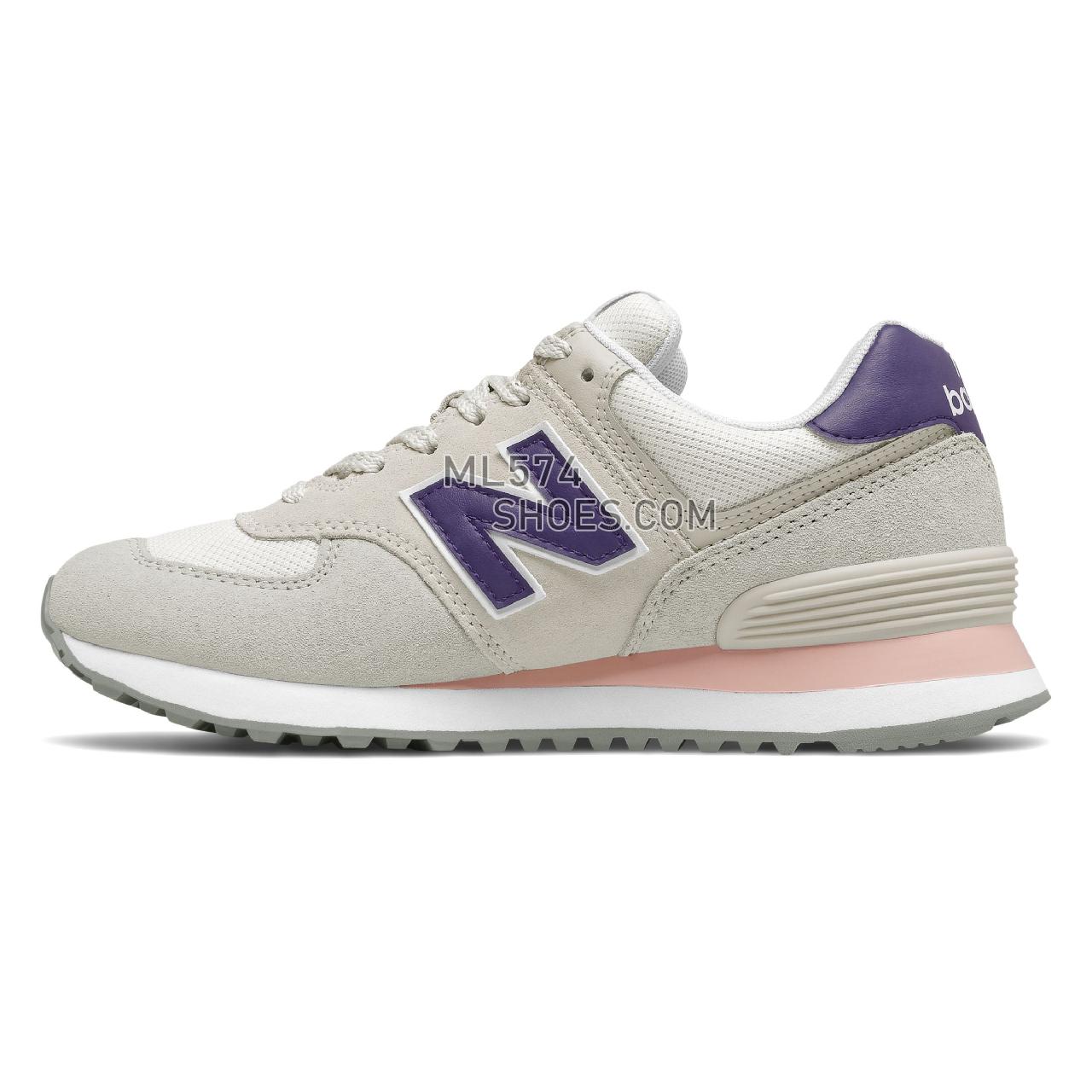 New Balance 574 - Women's Classic Sneakers - Timberwolf with Virtual Violet - WL574SM2