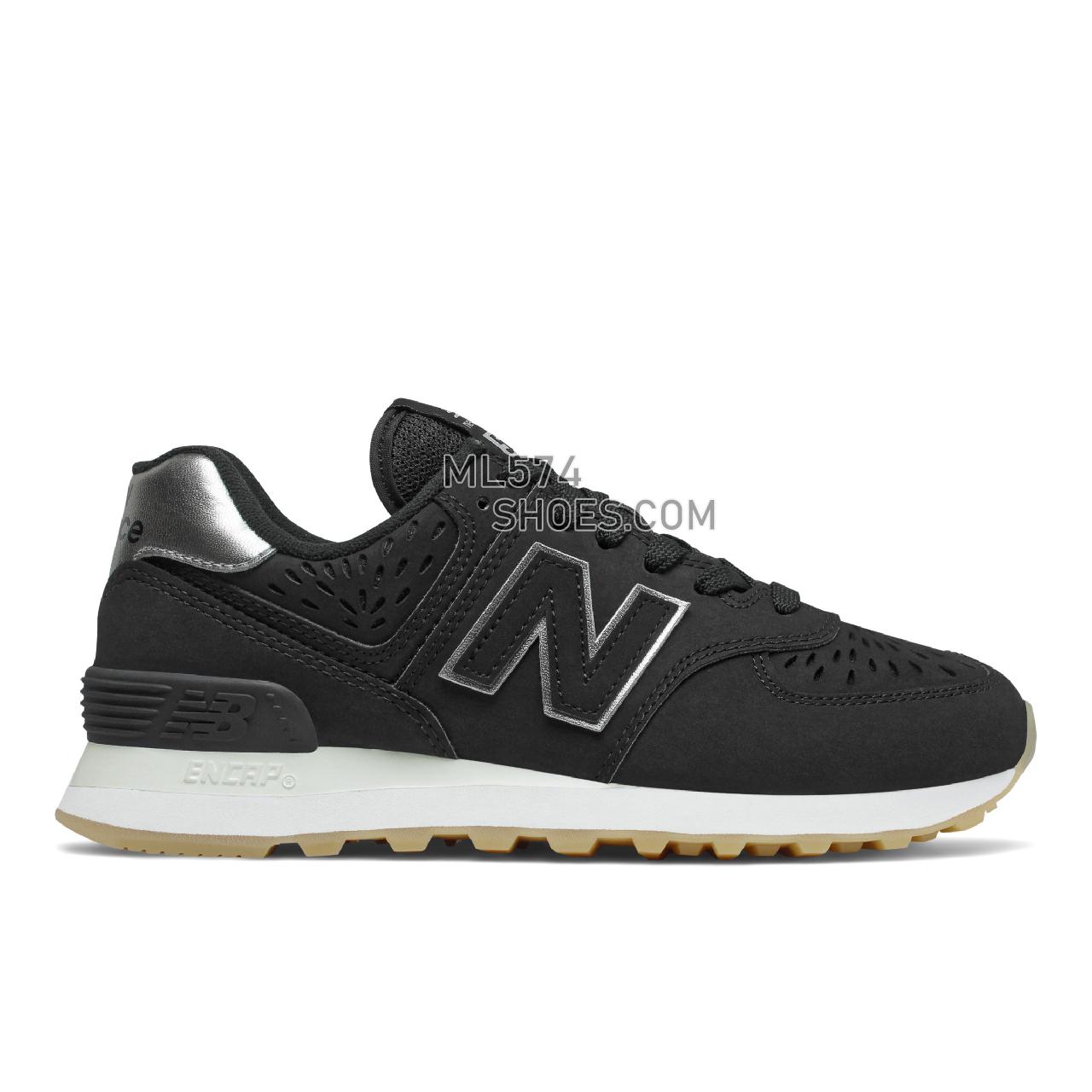 New Balance 574 - Women's Classic Sneakers - Black with Dark Silver - WL574SCP